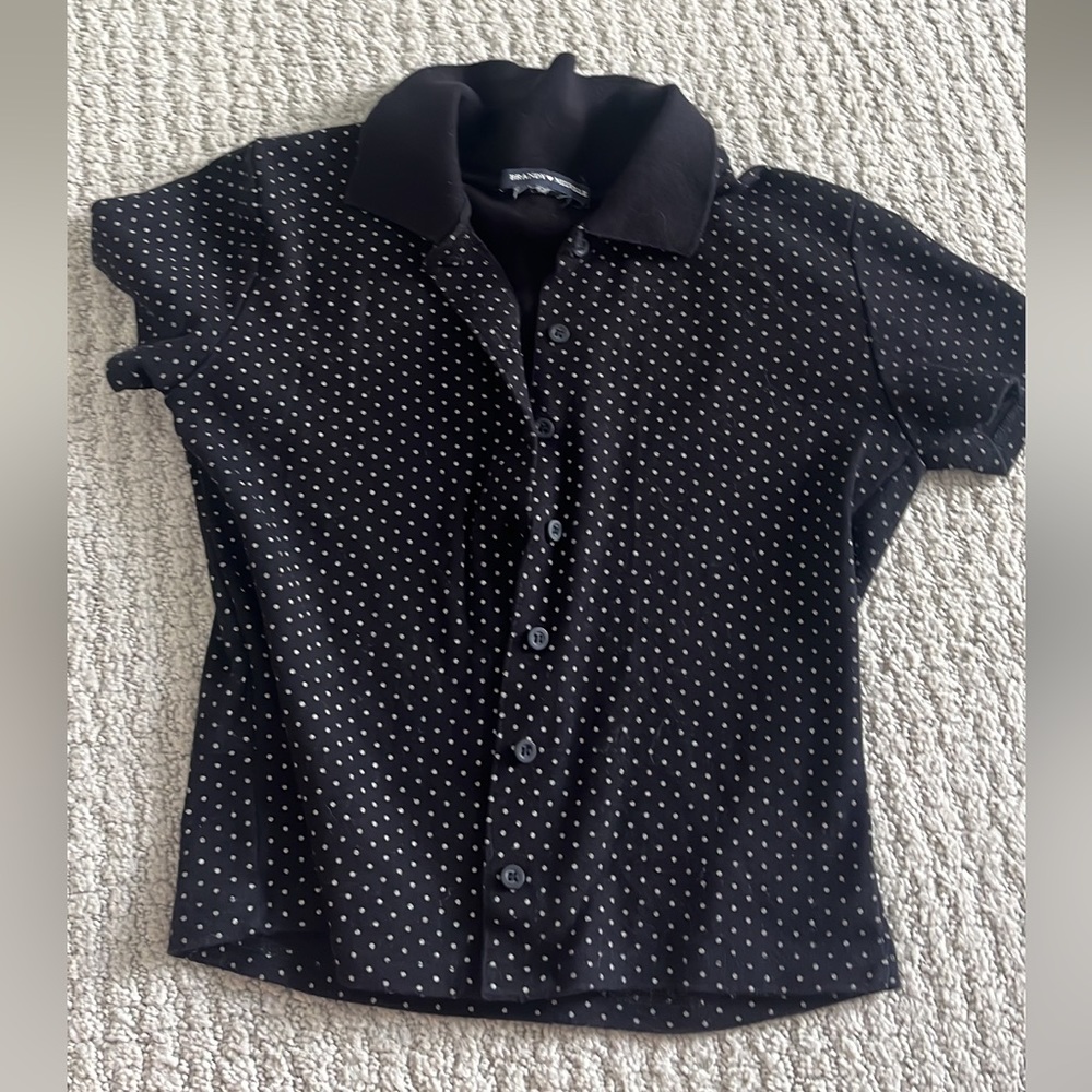 Brandy Melville button up top .  Black with small white polka dots